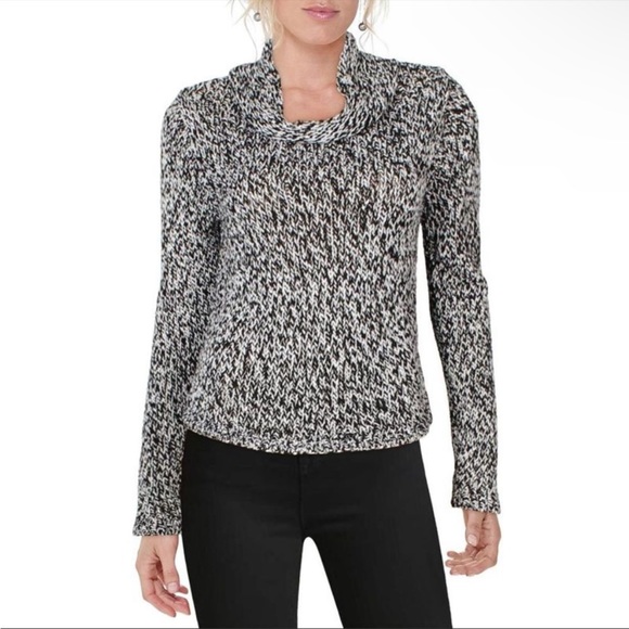Eileen Fisher Sweaters - Eileen Fisher Marled Black & White Knit Oversized Funnel Neck Sweater NWT Size L